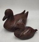Vtg Handcarved Pair Of Ironwood Duck Decoys Figurines Heavy Wood