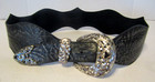 Leather Rock Belt Wide Black Textured Leather Boho Silver Buckle Size S 32 Euc