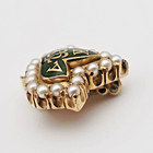 Vintage Alpha Kappa Alpha 14k Gold Sorority Pin Green Enamel Seed Pearls 3 95g