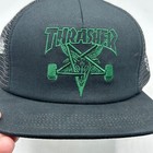 Vintage Thrasher Cap Hat Black Green Snap Back Trucker Y2k 2000s Skateboard 