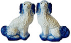 Scarce 12    Flow Blue Staffordshire Spaniel Mantle Dogs C 1950s   A Matched Pair