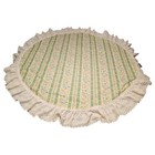 Vintage 60s 70s Retro Green Yellow Floral Round Ruffled Tablecloth Table 56   