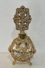 Vintage French Style Ormolu Glass Perfume Bottle Gilt Filigree Roses Vanity