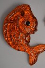 2 Lucite Resin Acrylic Mcm Fish Wall Sculptures Hanging Art Orange Goldfish
