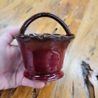 Vtg Pottery Pinch Pot Ceramic Basket Planter Top Handle Artist Signed Oxblood