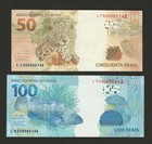 Brazil 50   100 Reais 2010  P-256g   P-257f  Match Serial Number 0000001xx  Unc