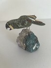 Carved Toucan Parrot Bird Figurine Stone On Amethyst Crystal Base - Read