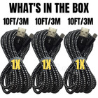 3pack 10ft Usb Charger Cord Braided Charging Cable For Iphone Xs Xr X 8 7 6 Ipad