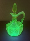 Fenton Topaz Opalescent Vaseline Glass Cactus Pattern Cruet Uranium 6 5 