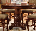 Traditional Counter Height Brown Dining Room 5pcs Round Table   Chairs Set Ica9