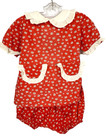 Vintage Girls Floral Dress   Bloomers Red Daisy Print Ruffle Trim 2 Pc Set