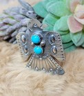 Tim Yazzie Navajo Thunderbird Ring Sterling Silver Turquoise Adjustable Signed