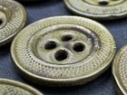 29 Antique Brass Tone Metal 4-hole Utility Buttons Textured 16mm Sewing Lot