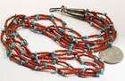 Vintage Navajo Sterling Silver 3-strand Small Turquoise Red Coral Bead Necklace