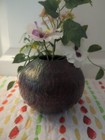 Vintage Studio Pottery Textured Brown green  Iridescent Ceramic Planter Pot