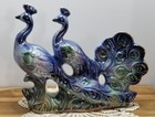 Vtg Double Peacock Iridescent Porcelain Figurine   blue Green Luster   collectable