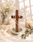 Walnut Cross And Soft Sage Green Ceramic Jewelry Dish And Rosary Holder