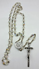 Rosary Necklace Lourdes Italy Clear Ab Beads Silver Tone Crucifix Catholic Cross