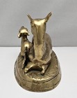 Brass Doe And Fawn Lying Down Sculpture 6 75    X 4 75  Deer - Nice Detail - Mcm