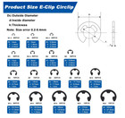 E Clip Circlip External Retaining Rings Assortment Kit  1050pcs  M1 5-m22