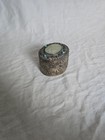 Vintage Silver Plated Floral Jewelry Trinket Box Ornate Jade Mirror Turquoise