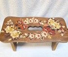 Vintage  79 German-made Footstool  Hand-painted Flowers  Bottom Bar For Strength