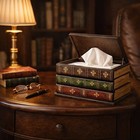 Vintage Wooden Tissue Box Cover Antique Book Style Holder For Loose Tissues