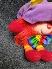 Vintage Russ Berrie Troll Doll Clown Plush 8  90s Rainbow Bow Purple Hat Red Hai