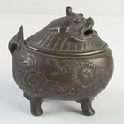 Chinese Ancient Bronze Peony Carved Lion Incense Burner