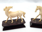 Pair Possibly Chinese Hand-carved Horse Figurines Wooden Base Miniatures