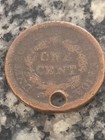 C 1850s Braided Hair Large Cent 1c Holed Us Coin Circulated Bn Uncertified