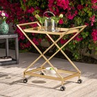 Industrial Styie Bar Cart With Minimal Assembly With Glass   Iron Frame  Gold