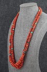 Coral  Turquoise   Sterling Silver Necklace 36  - Helen Tsosie