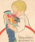1922 Christmas Card When A Feller s Got A Friend  Puppy In Christmas Stocking