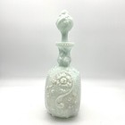 Fostoria Jenny Lind Milk Glass Cologne Bottle Ornate Floral Stoppered Decanter