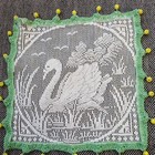 Australian Antique Swan Filet Crochet Lace Milk Jug Doily Cover W Beads