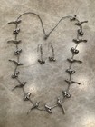 Heavy Old Pawn Southwest Native Am Bird Frog Sterling Fetish Necklace Earrings