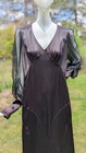 Glamour 1930   s Black Slipper Satin Long Dress W Sheer Sleeves  