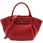 Red Italian Leather Tote Bag     Structured Minimalist Handbag For Women