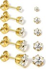 5 Pairs 14k Gold Silver Stainless Steel Cz Stud Earrings Set Women Men 3-7mm