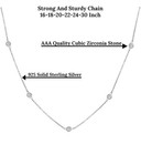 925 Solid Sterling Silver Round Cz Crystal Station Necklace Cable Chain 6 Sizes