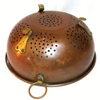 Vintage Heavy Mid Century Copper Colander Strainer Brass Feet