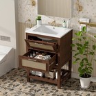 24 Inch Bathroom Vanity Cabinet With Integrated Ceramic Sink  Wood  Brown