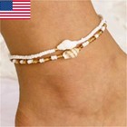 2pcs Boho Elasticated Shell Beaded Adjustable Women Beach Anklet Ankle Bracelet 