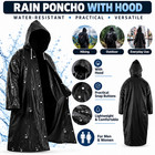 Unisex Raincoat Waterproof Black Hooded Rain Poncho Outdoor Camping 57 X 27 In