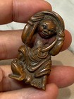 Antique Japanese Wood Carved Netsuke Gama Sennin With A Toad