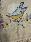 Vintage Embroidered Bluebird Table Runner Dresser Scarf Doily Lace Trim