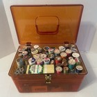 Vintage  Plastic Amber Sewing Box With Tray And Contents Included