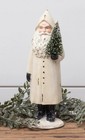 New Primitive Resin St Nick   Santa Holding Christmas Tree  9 t X 3 w