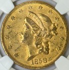 1858 S  20 Gold Liberty Head Ngc Au53 - Granite Lady Hoard  Double Eagle